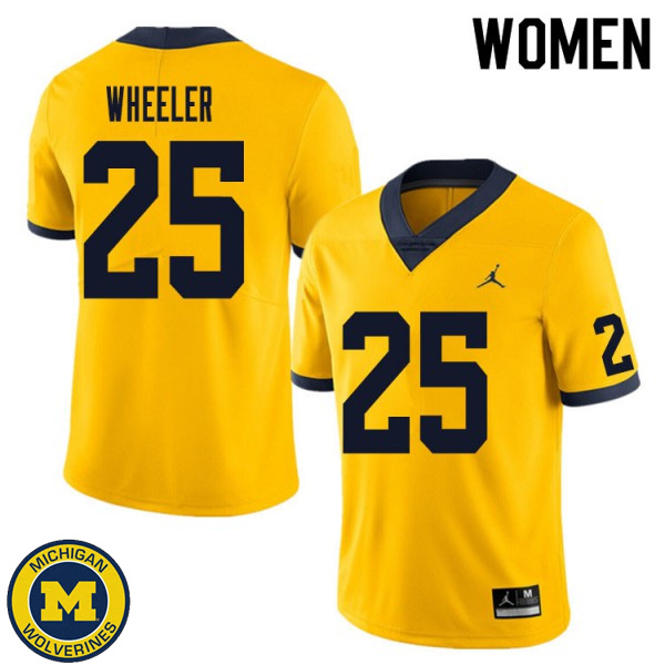 Womens University of Michigan #25 Cornell Wheeler Yellow College Game Jersey